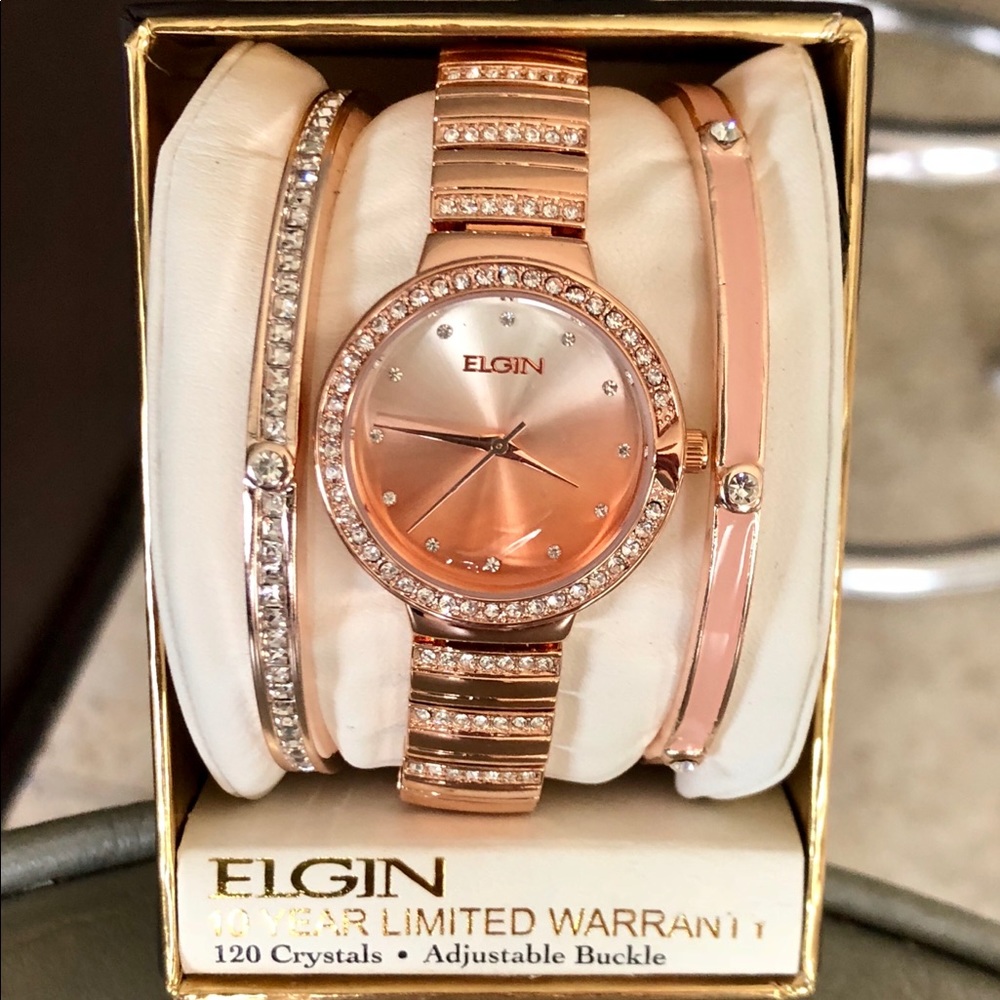 ELGIN WATCH & BRACELET SET.